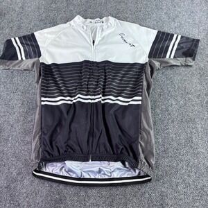 Coconut Cycling Jersey Mens Size L White Black Striped Full Zip Short Sleeve